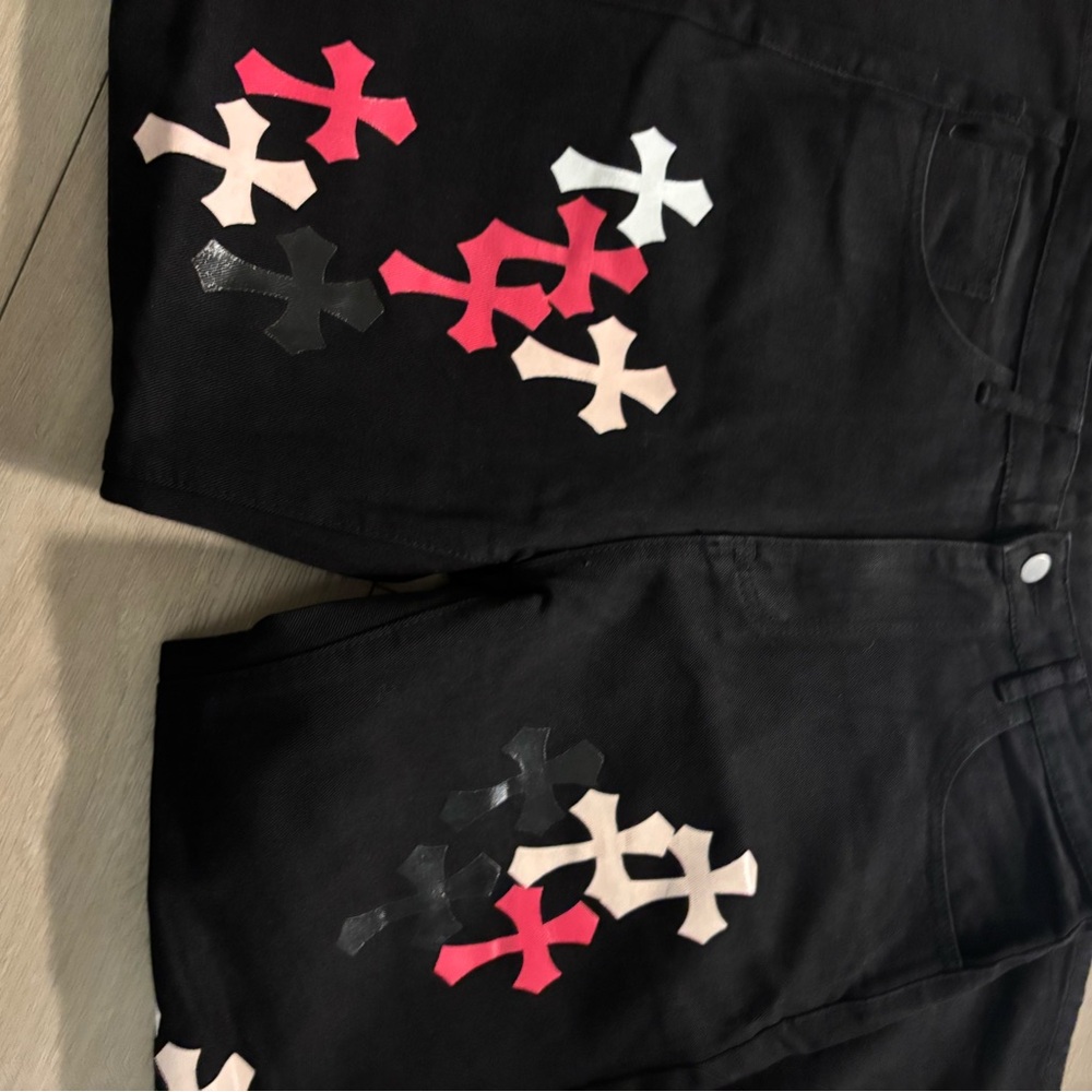 NFINITY Black Jeans with Colorful Cross Accents